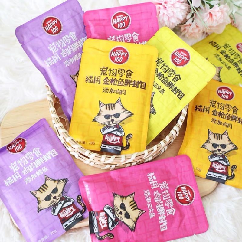 Pate Wanpy Happy 100 70gr Thùng 120 gói dành cho mèo _ hỗ trợ mix vị và chọn vị thoải mái