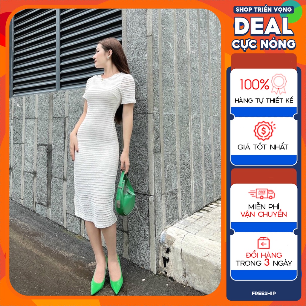 Đầm Jade dress DD34 ôm body tay ngắn ren thun cao cấp Cin House