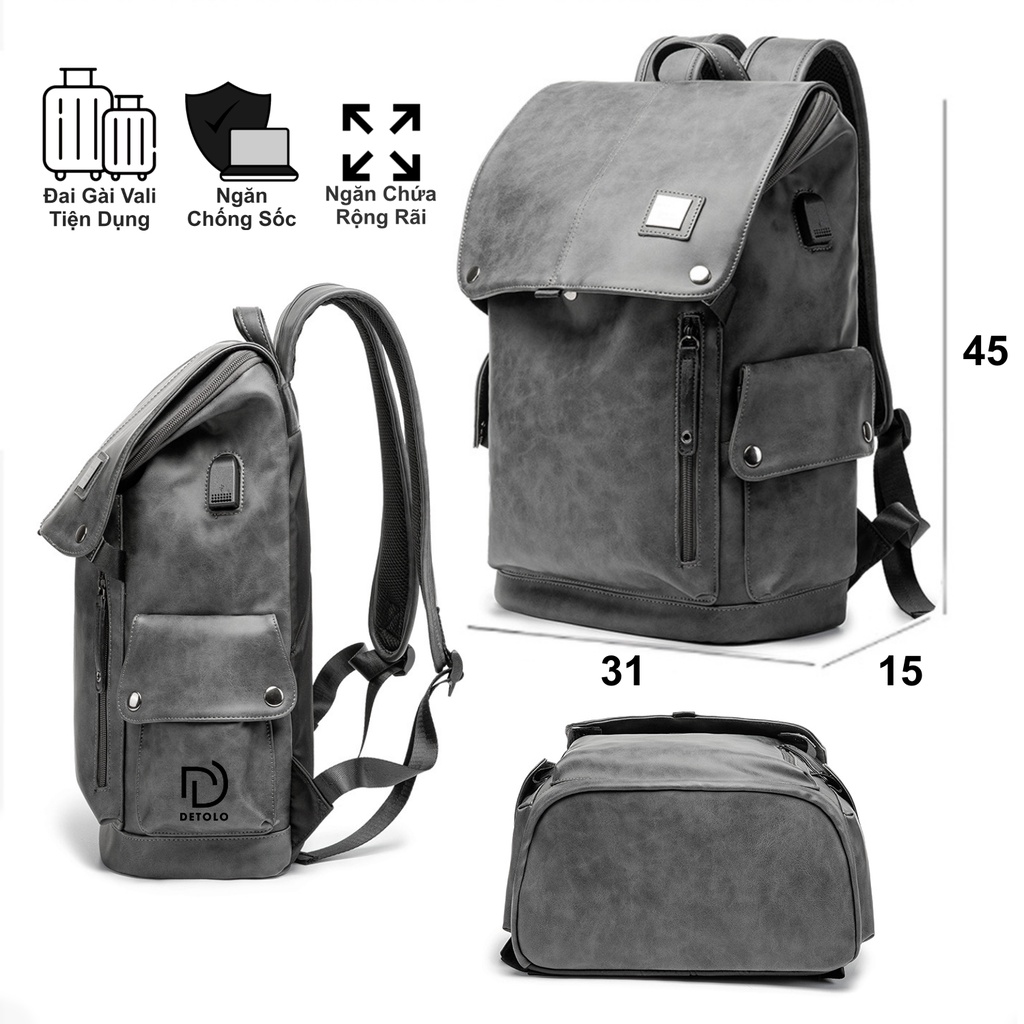 Balo Da du lịch thời trang DETOLO có ngăn Laptop và ngăn Ipad đựng quần áo