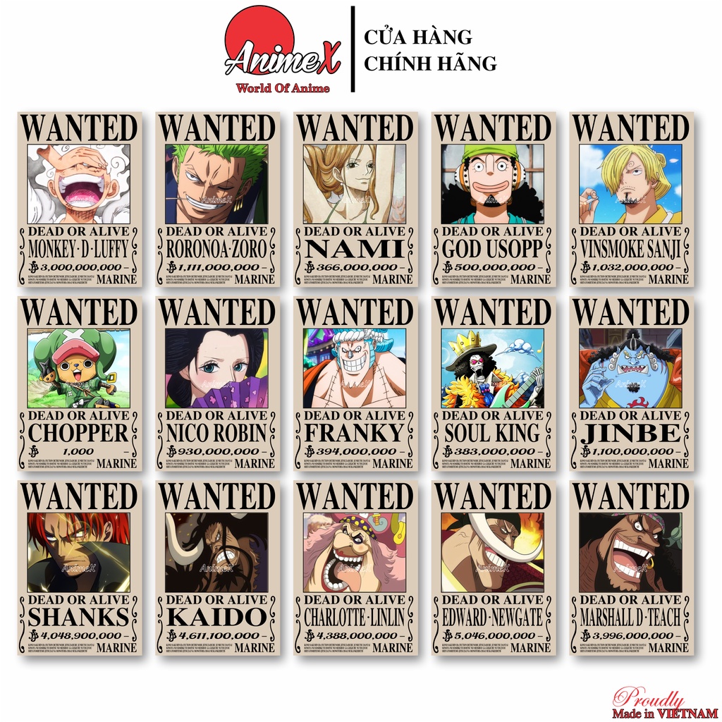 Tờ Poster Lệnh Truy Nã Team Mũ Rơm Onepiece - Wanted Poster One Piece Đảo Hải Tặc Bóc Dán By AnimeX