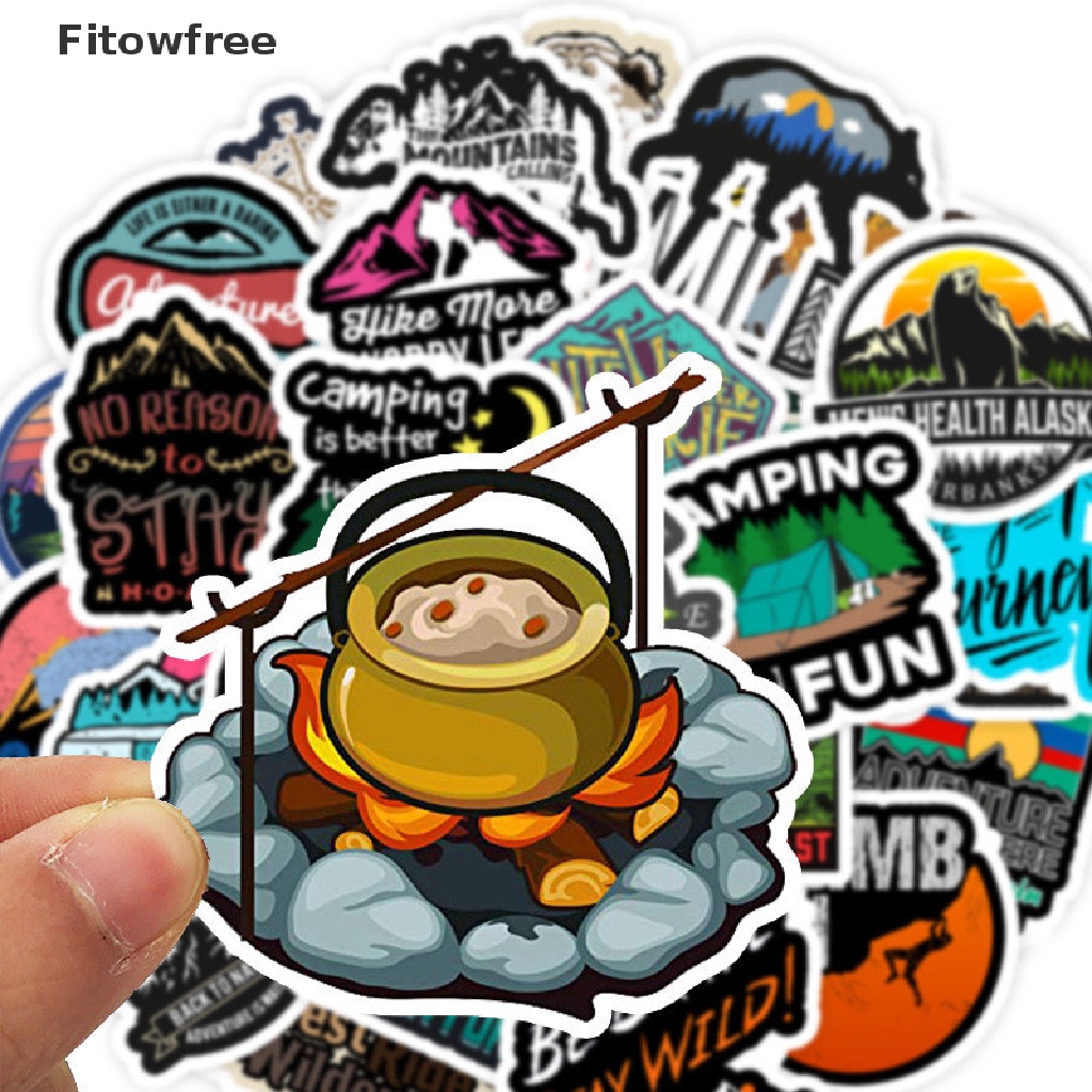 Set 50 miếng dán phong cảnh cắm trại ngoài trời phiêu lưu leo núi chống nước