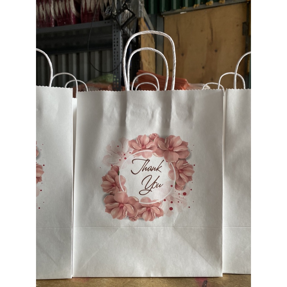 50 cái Túi Krap nhật in Màu Hình Hoa chữ Thank you kích thước cao 25 ngang 20 hông 13 cm