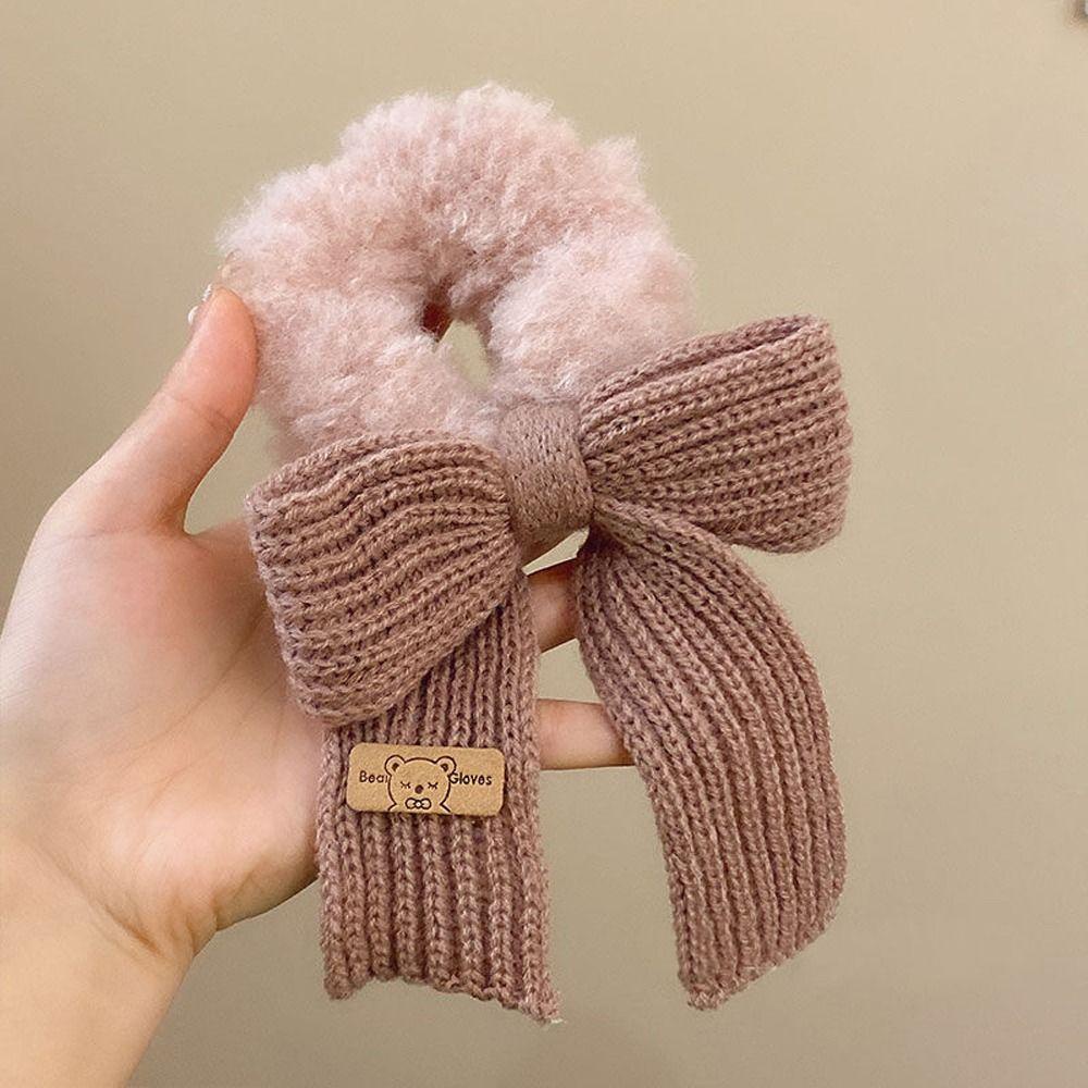 Dây Cột Tóc Lông Nhung Co Giãn Đính Nơ Lớn Thời Trang Mùa Đông Cho Nữ