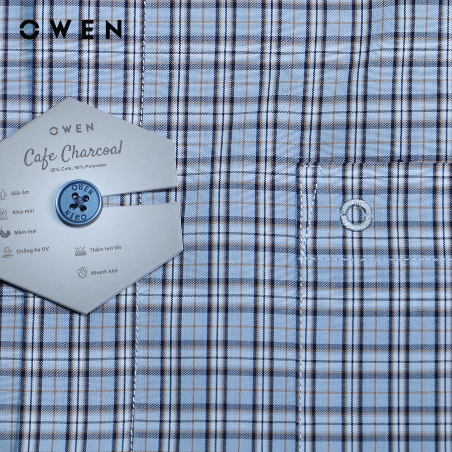 OWEN - Áo sơmi ngắn tay Regular Fit màu xanh carô Cafe - AR220933NT