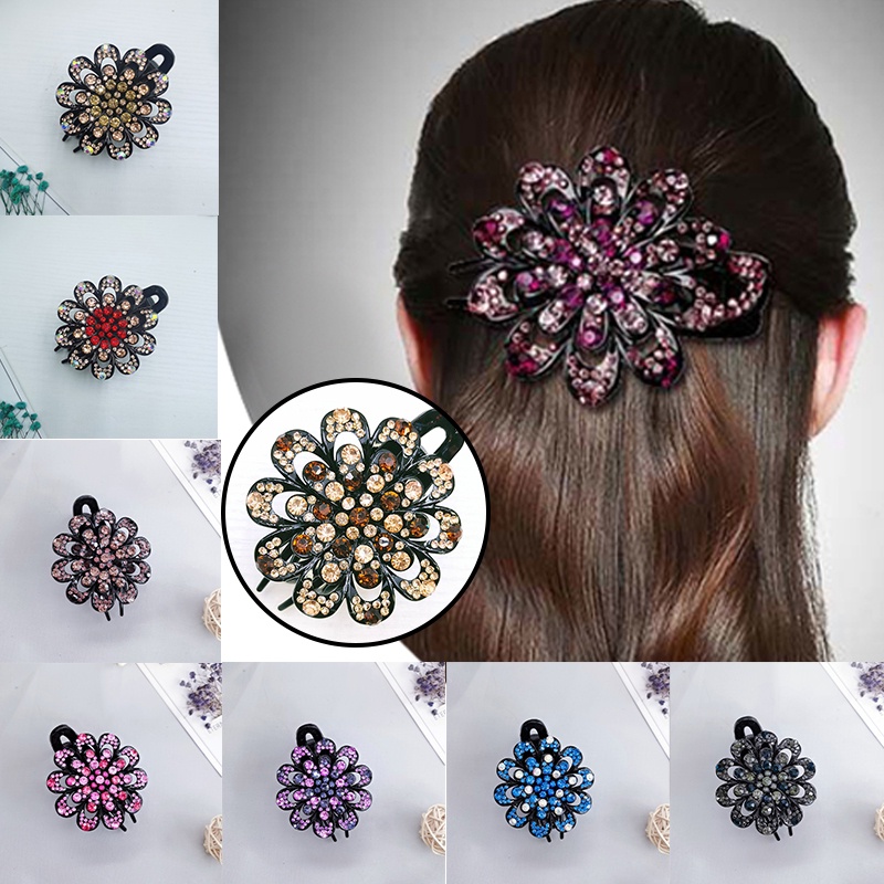 Kẹp Tóc Ba Răng Đính Đá Pha Lê Toàn Diện Phong Cách Vintage Cho Nữ
