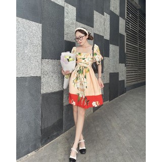 Đầm babydoll lụa in hoa xuất xịn
