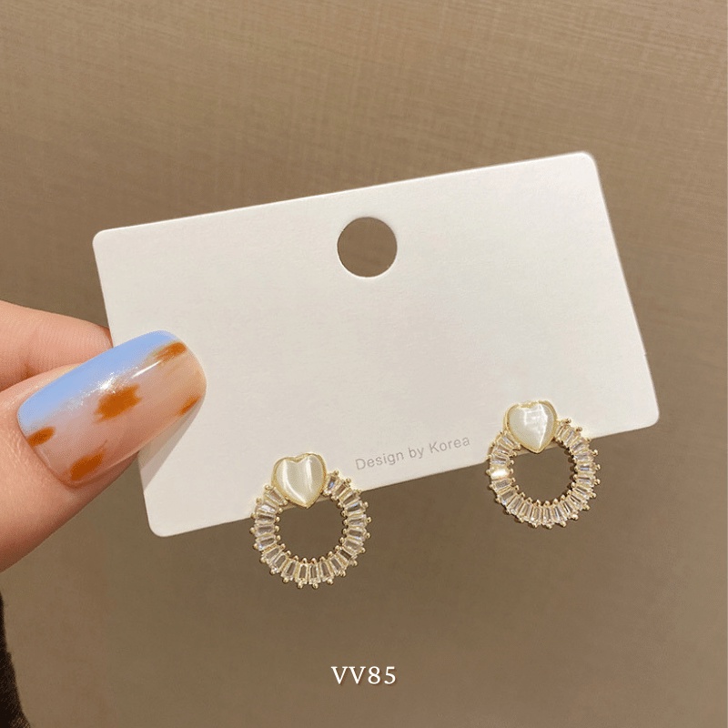 Bông tai nữ hình tim tròn đính đá cao cấp Mely VV85