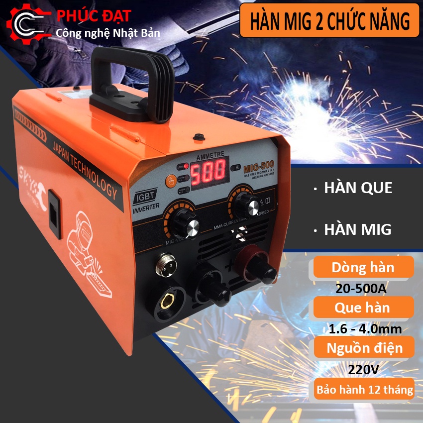 Máy Hàn MIG + Que 2 Chức Năng mini Máy hàn Mig 500 MÁY HÀN MIG MINI Máy Hàn MIG Hàn được cả Que Và Vật Liệu Mỏng