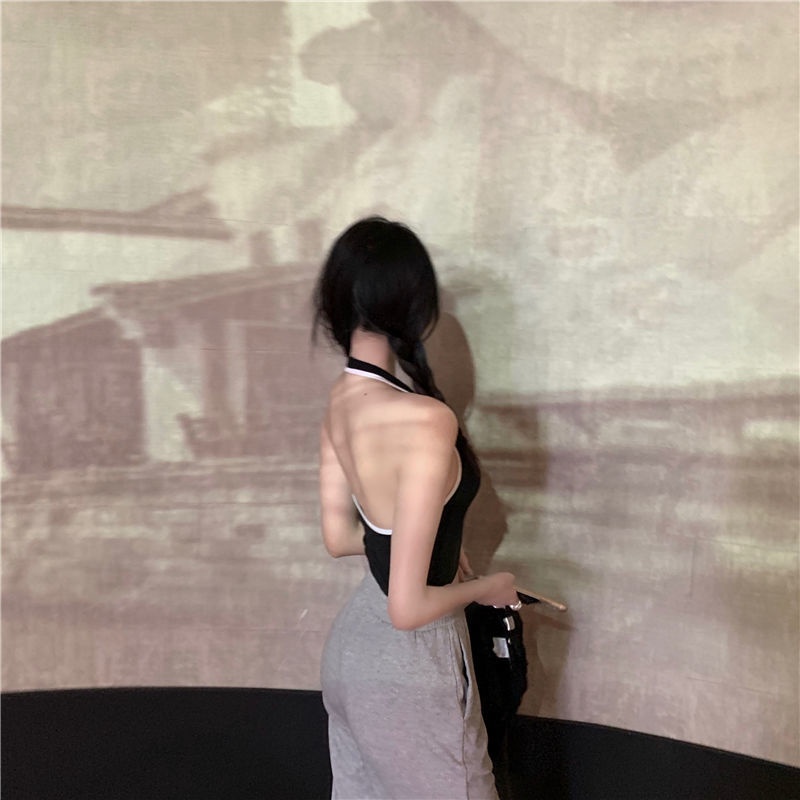 Áo Lót Thể Thao Hai Dây Ngắn Hở Rốn Màu Đen Phong Cách Hàn Quốc Dễ Phối Đồ Thời Trang Cho Nữ
