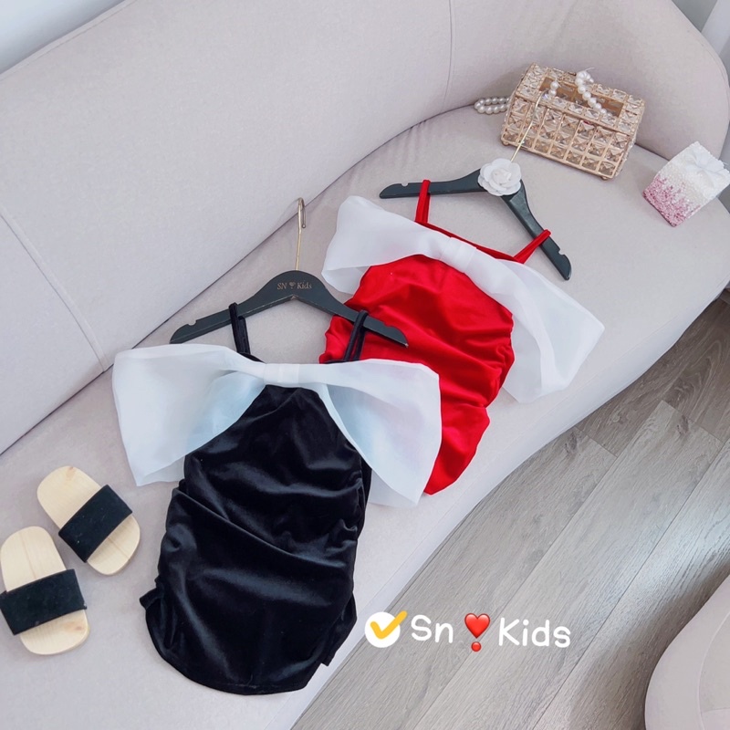 Váy đầm nhung body rúm nơ bản to cho bé gái