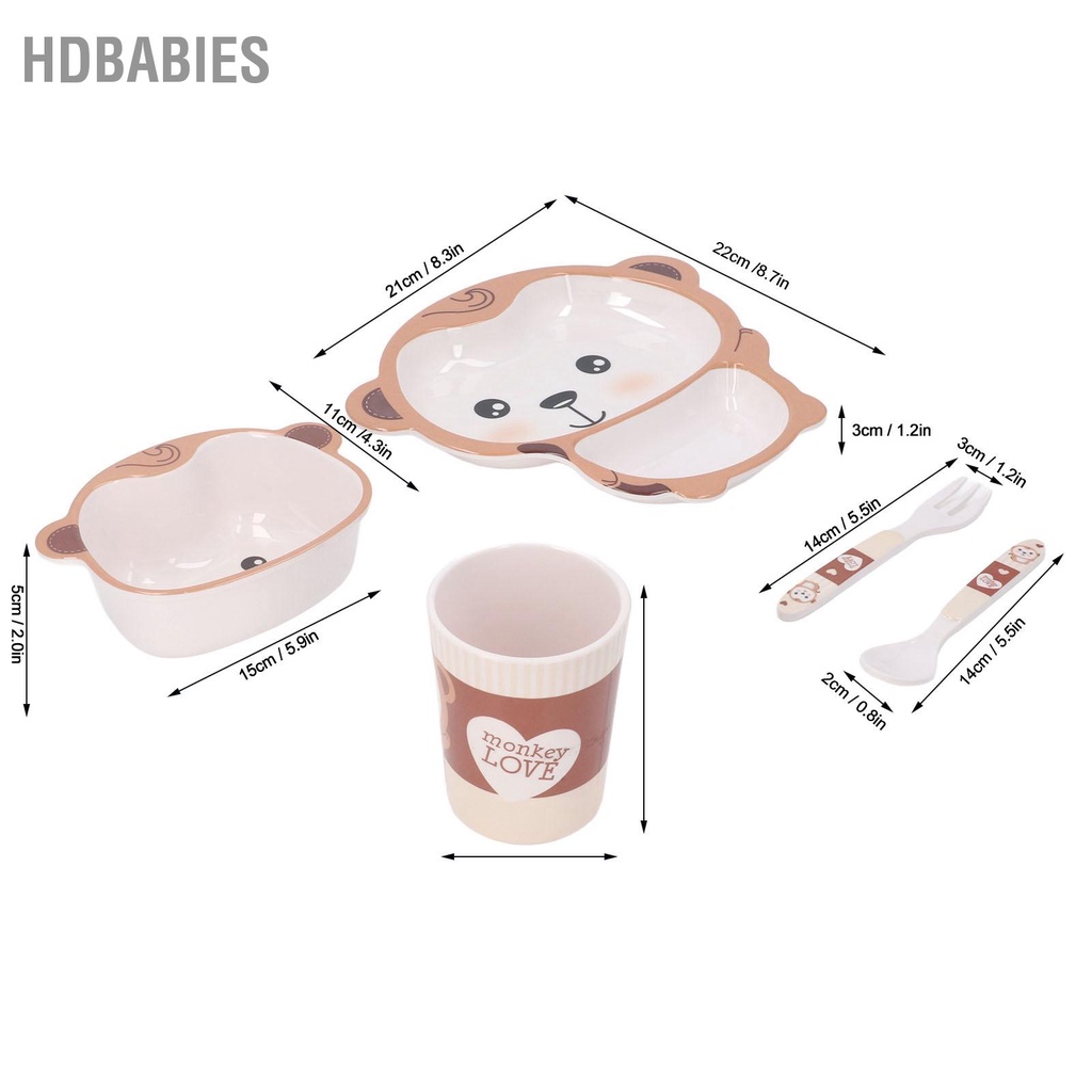 HDbabies Bộ đĩa dành cho trẻ em Phong cách hoạt hình Khỉ theo chủ đề Hoa văn BPA Miễn phí nhẹ đồ ăn mới biết đi thực tế