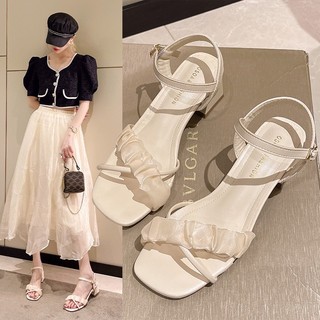 Giày cao gót nữ đế vuông, sandal nữ 5p quai vải voan mã H94