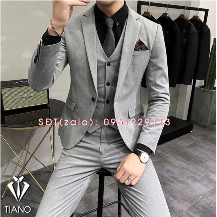 Bộ vest nam 1 cúc, bộ com lê, suit nam kiểu hàn quốc chất vải sịn nhập khẩu - quần có chỉnh cạp thông minh, đủ size