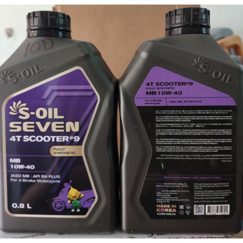 Dầu nhớt dành cho xe máy tay ga S-OIL Scooter #9 SN Plus - MB 10W40- 800ML - Tổng hợp 100%