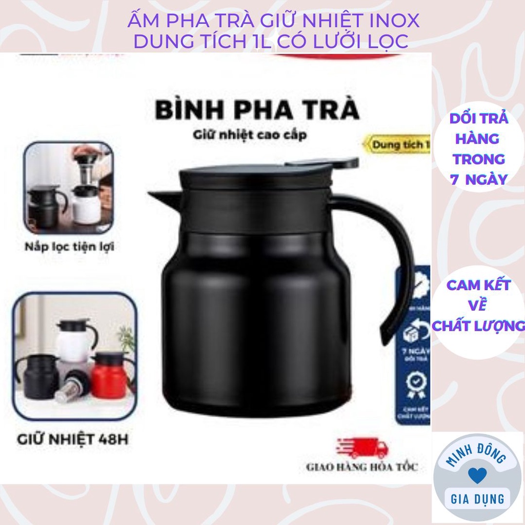 Ấm pha trà giữ nhiệt inox dung tích 1l có lưới lọc, bình pha trà giữ nhiệt cao cấp giữ nhiêt có tay cầm cực tiện