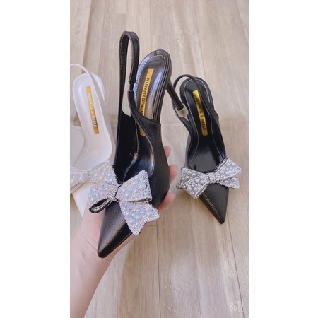 Giày cao gót 7p da mềm đính nơ hót trend SM02