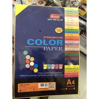 Giấy A4 định lượng 160gsm (set 100 tờ màu) ( 5 màu )