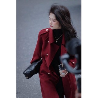 Áo dạ dáng dài 2 màu đỏ, be
