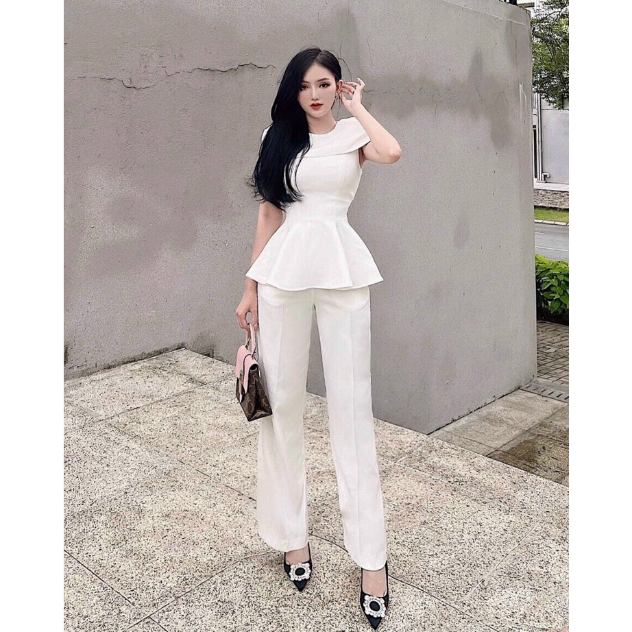[12.12 Sales Freeship] Set bộ đồ nữ thiết kế quần dài, set áo pelum cổ tròn kèm tang 2 màu trắng đen sang trong mtb