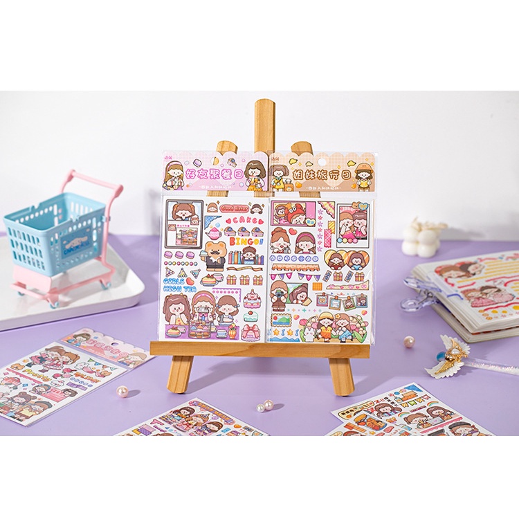 Set 4 Miếng Dán Trang Trí Sổ Tay DIY Hình Cô Gái Hoạt Hình Nhật Bản Dễ Thương