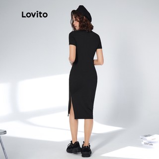 Đầm nữ Lovito cổ tròn cơ bản Split Thigh Basic L33AD085 (Đen)