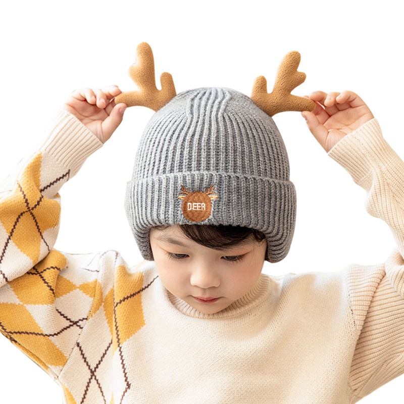 Mũ Len Beanie Sừng Tuần Lộc Dễ Thương Cho Bé
