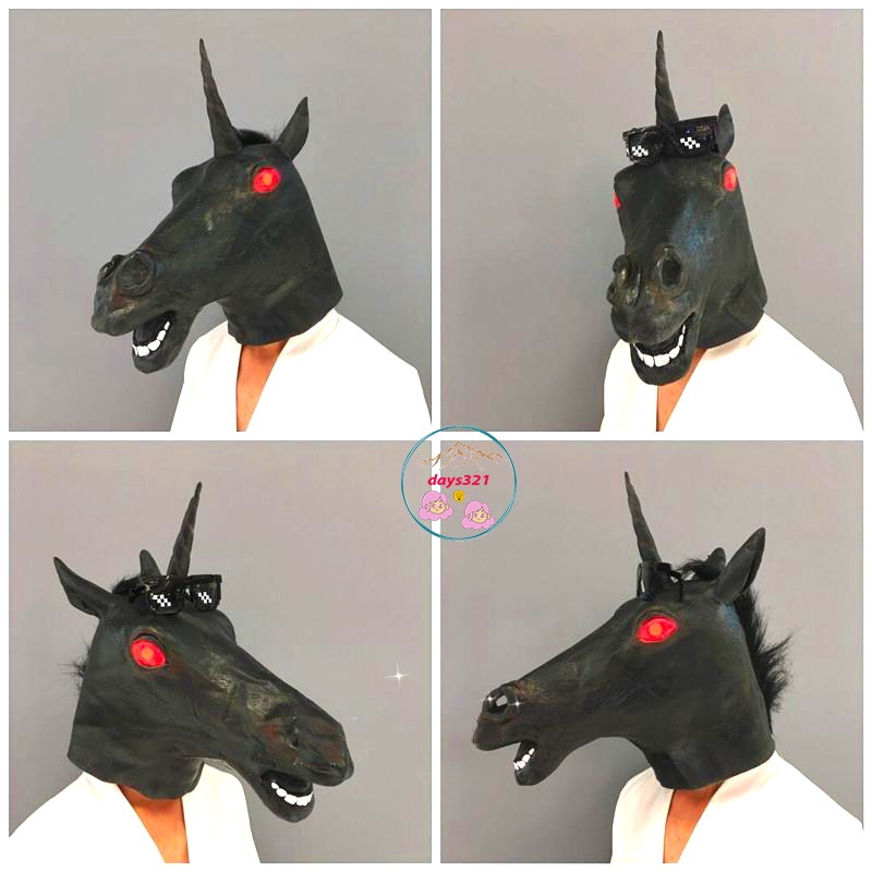 MẶT NẠ NGỰA MÀU ĐEN 1 SỪNG trùm đầu hóa trang con HẮC MÃ phù hợp cho Halloween trung thu lễ hội quay video tiktok