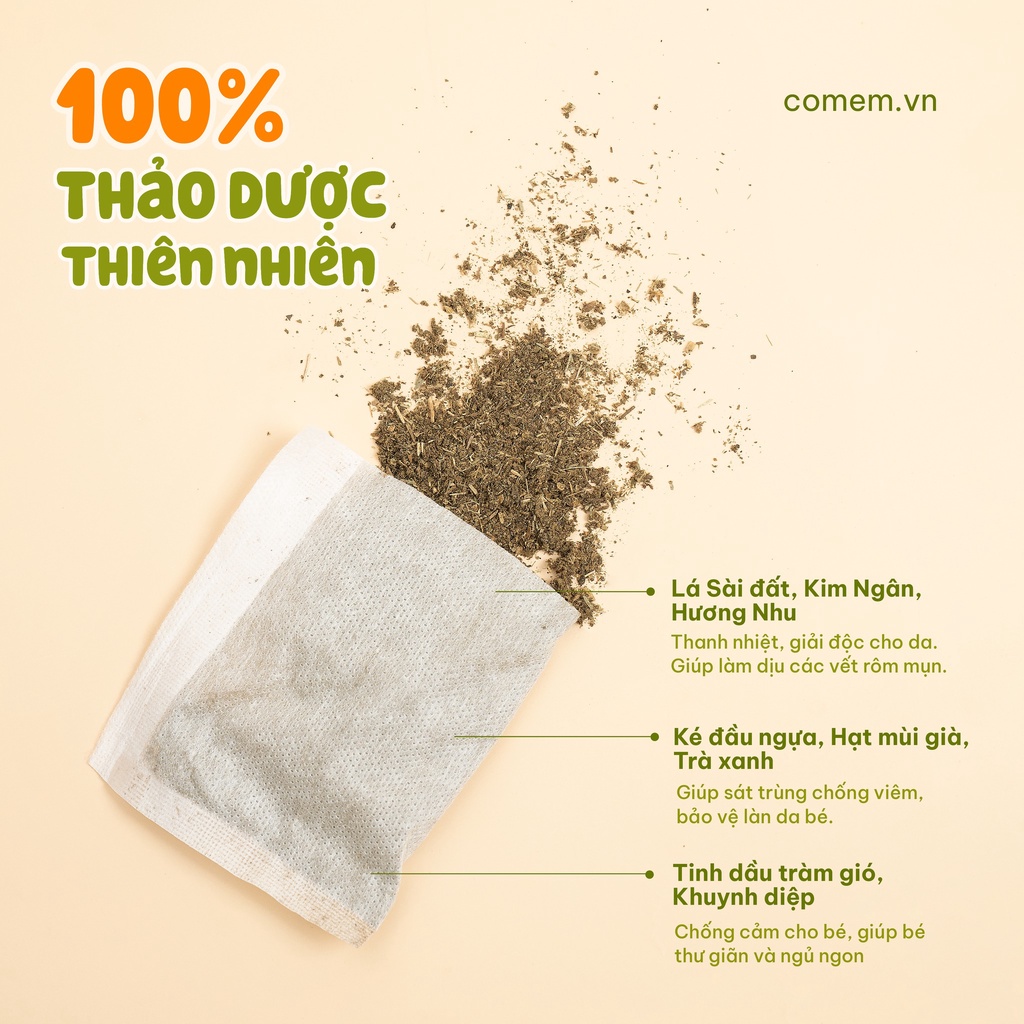 Lá Tắm Bé Sơ Sinh Giúp Mát Da Ngừa Rôm Sảy Mẩn Ngứa Cỏ Mềm Dạng Túi Lọc 80g - 100% Thảo Dược