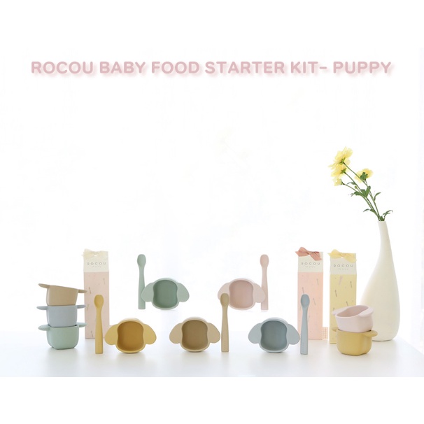 Set bát và muỗng ăn dặm silicone cao cấp cho bé Rocou Hàn Quốc