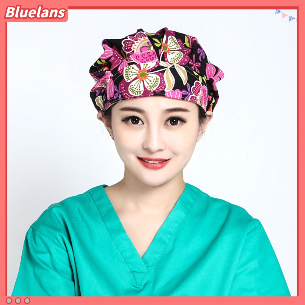 [BL] Mũ Đầu Bếp In Hoa Chống Bụi Có Thể Điều Chỉnh Kích Cỡ