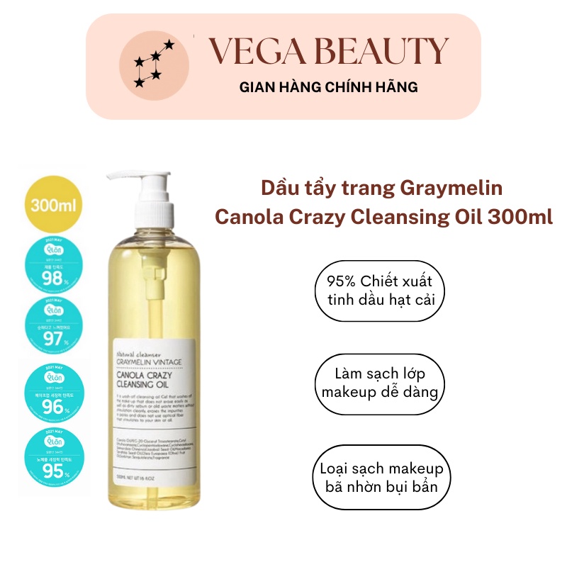 [Tem phụ] Dầu tẩy trang hoa cải Graymelin Canola Crazy Cleansing Oil 300ml/500ml làm sạch da và tẩy trang hiệu quả