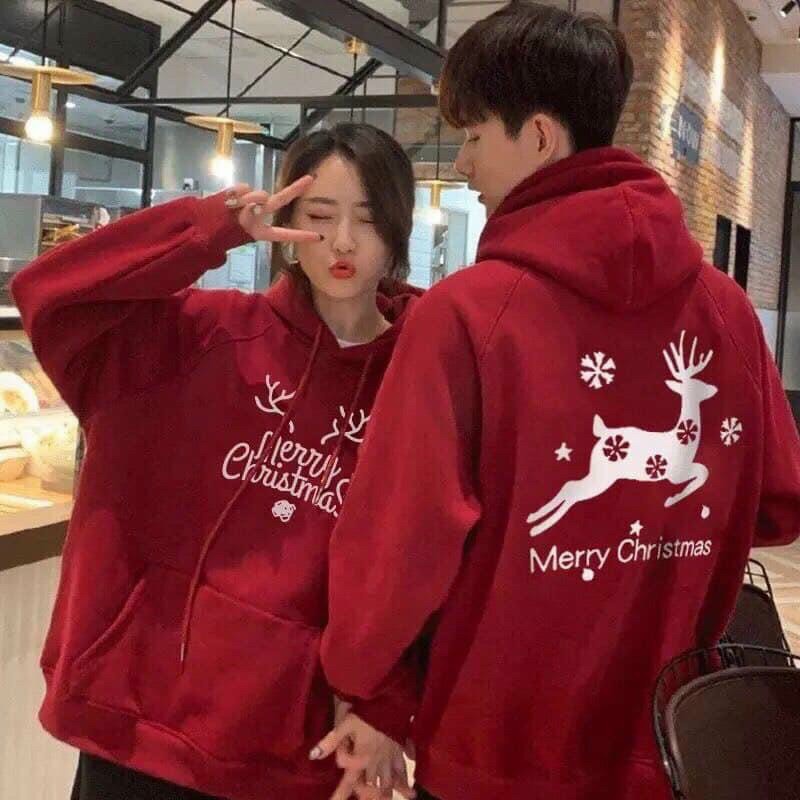 ( Hot Noel) Áo Khoác Hoodie Nam Nữ Cặp Đôi Họa Tiết Chữ MERRY CHRISTMASs Phối Hình Thuần Lộc Sành Điệu TP