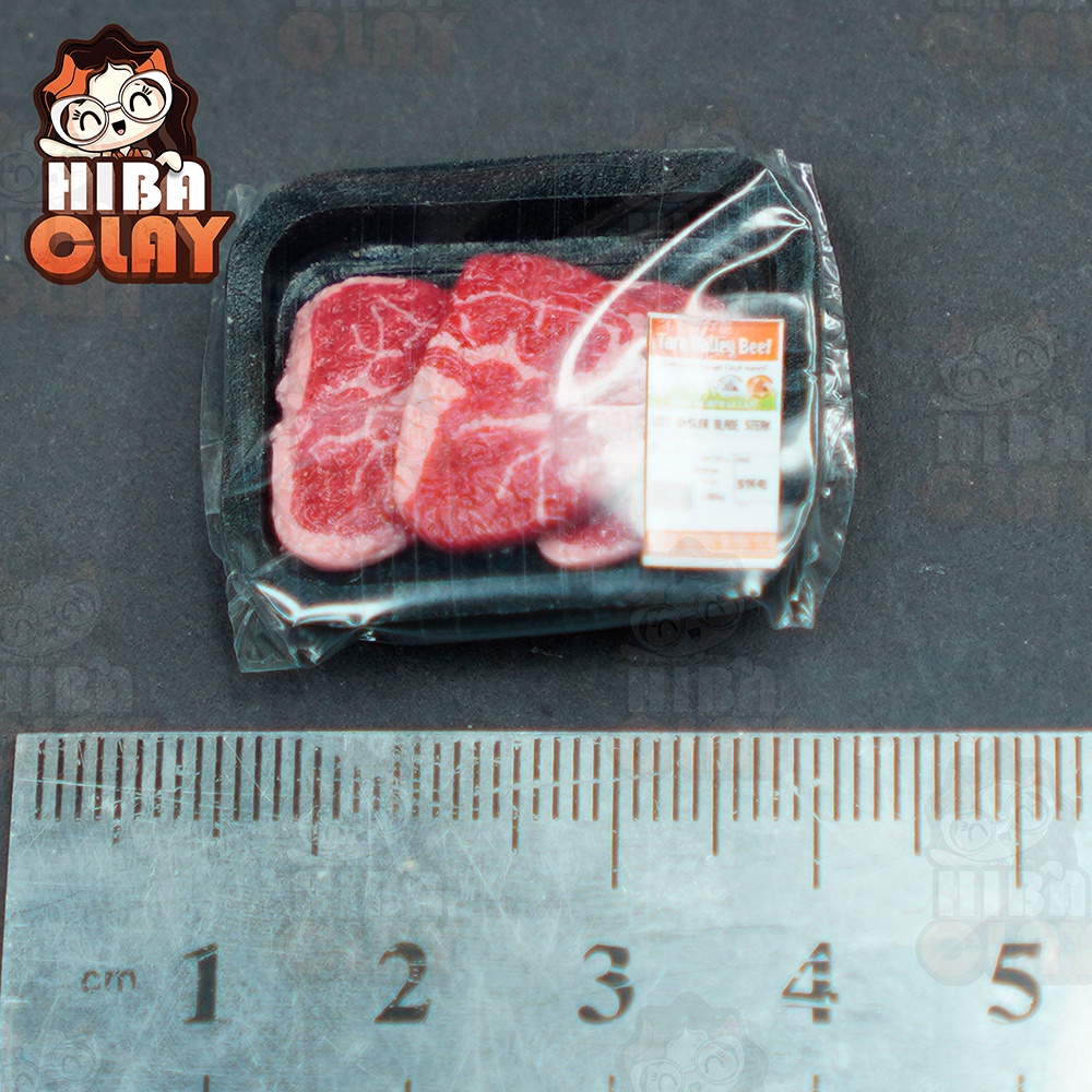 Mô hình 1 khay thịt bò siêu thị tí hon, đồ ăn mini mô hình cho búp bê DIY