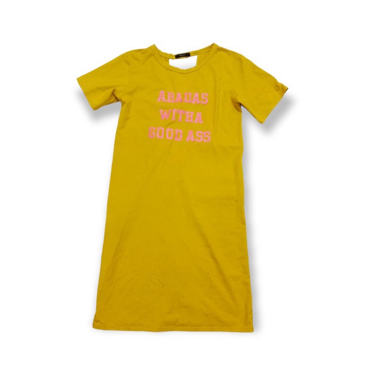 Váy suông dáng dài Forever 21 vàng đất tay ngắn, đầm suông nữ xoắn lưng chất thun co giãn mát secondhand