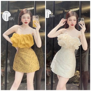 Đầm dự tiệc 2 dây phối voan chất gấm siêu sang chảnh