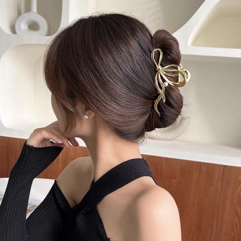 Kẹp Tóc Càng Cua Kim Loại Hàn Quốc Hình Nơ Tua Dài Đính Ngọc Siêu Sang Chảnh Kẹp Tóc Đi Chơi Đi Tiệc Mainia Shop