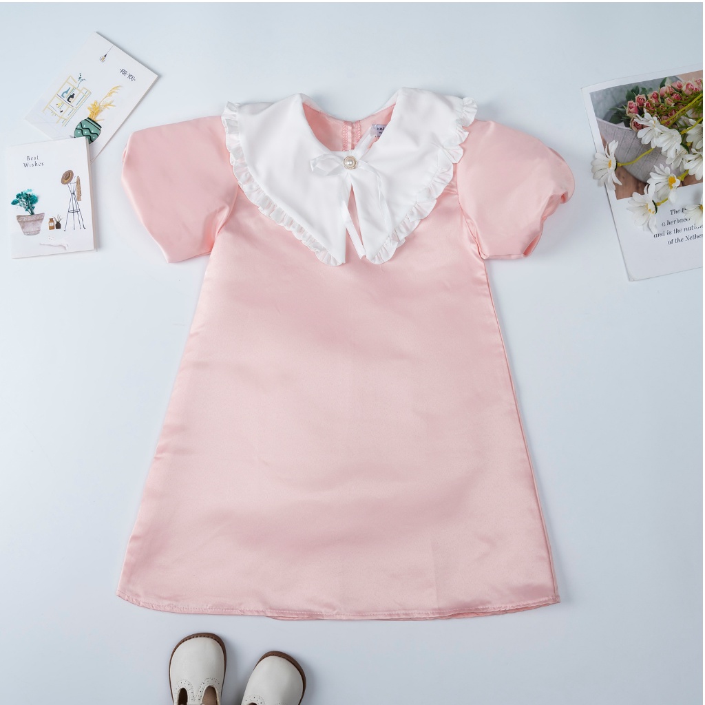 Váy bé gái NHẬT HÀ chất Tafta dáng chữ A tay bồng siêu điệu size đại từ 11-45kg