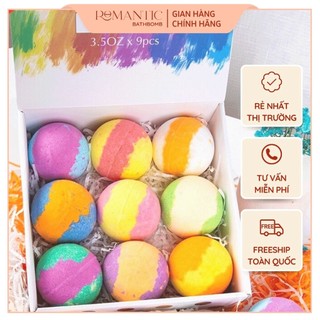 Bom tắm Romantic Bath- Hộp 9 Viên Sủi Bồn Tắm Sắc màu, Handmade nhiều mùi hương, dưỡng ẩm, dưỡng trắng da - Bath Bombs