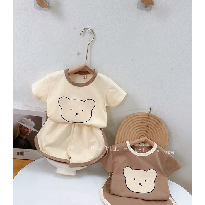 Bộ Đồ Cộc Tay Bé Trai, Bé Gái 10-20kg Chất Cotton Tàu Chạy Viền In HÌnh Gấu, Bộ Mặc Nhà CHo Bé - AN.KID