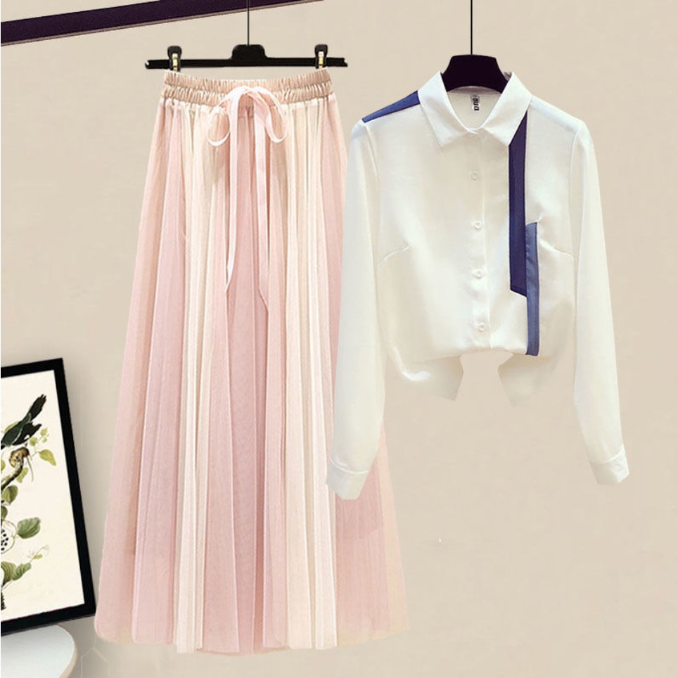 Bộ Áo Sơ Mi Dáng Rộng + Chân Váy Phong Cách Phương Tây Thời Trang 2022 Plus Size 07.28