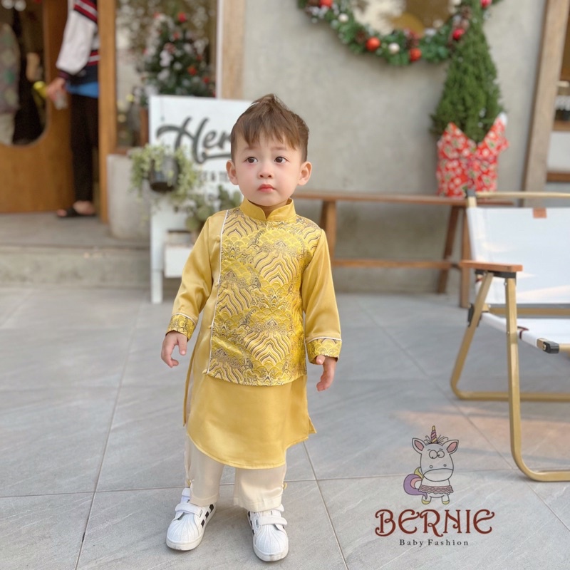 Bộ áo dài bé trai Bernie phối gấm rồng cho bé từ 9-22kg-22B488