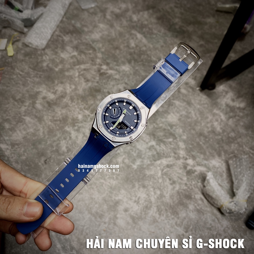 Đồng hồ nam G-SHOCK GM-2100-1A Custom Blue Sliver | GM-2100 Custom | GM 2100 Rainbow | Full phụ kiện.