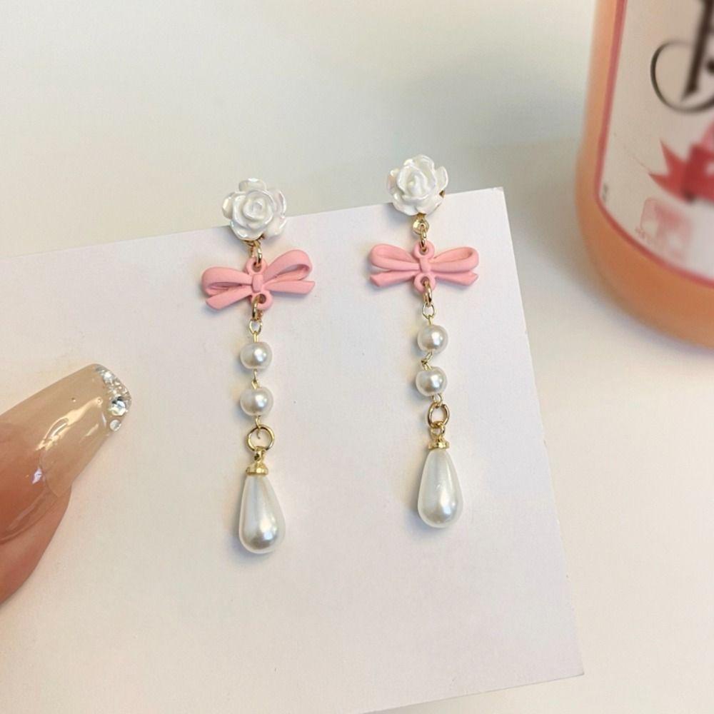 Bông Tai Hình Trái Tim Đính Nơ Sang Trọng Cho Nữ