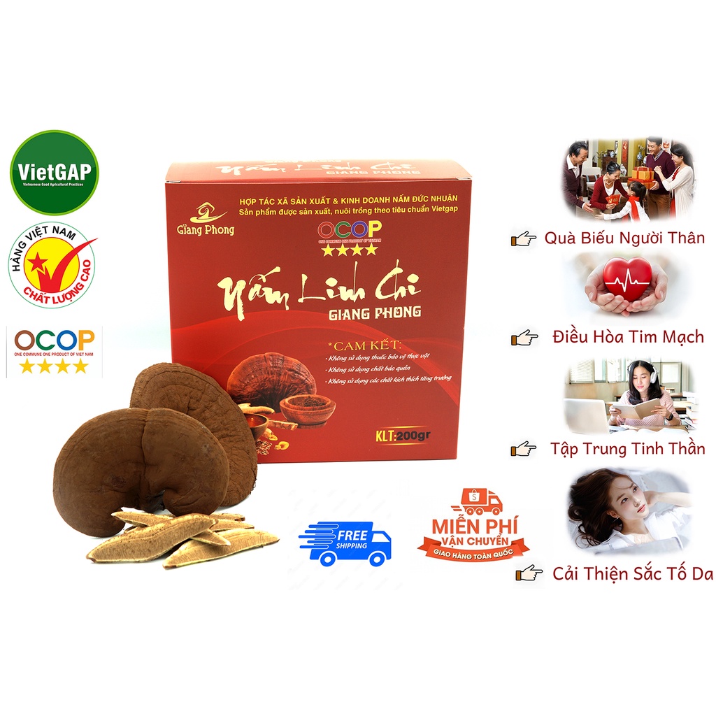 Nấm Linh Chi Đỏ Thương Hiệu Giang Phong Đạt Chuẩn OCOP 4 Sao , Thực Phẩm Giàu Chất Dinh Dưỡng Tốt Cho Sức Khỏe - Rất Phù