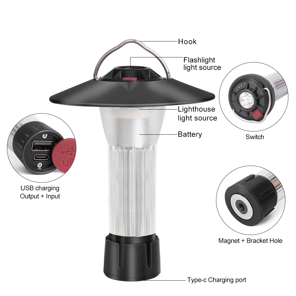 Đèn led Cắm Trại Sạc usb 4 Chế Độ Sáng Chống Thấm Nước