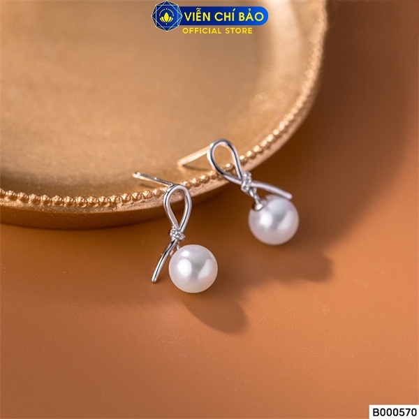 Bông tai nơ hạt châu bạc ý thời trang phụ kiện trang sức Viễn Chí Bảo B000570