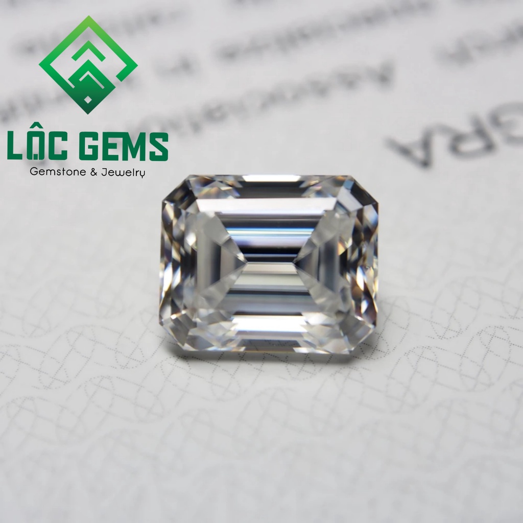( 5x7 - 9x11) Kim cương Moissanite Hình Chữ Nhật cắt Emerald nước D/FL - Giấy kiểm định GRA - Hàng Mỹ USA