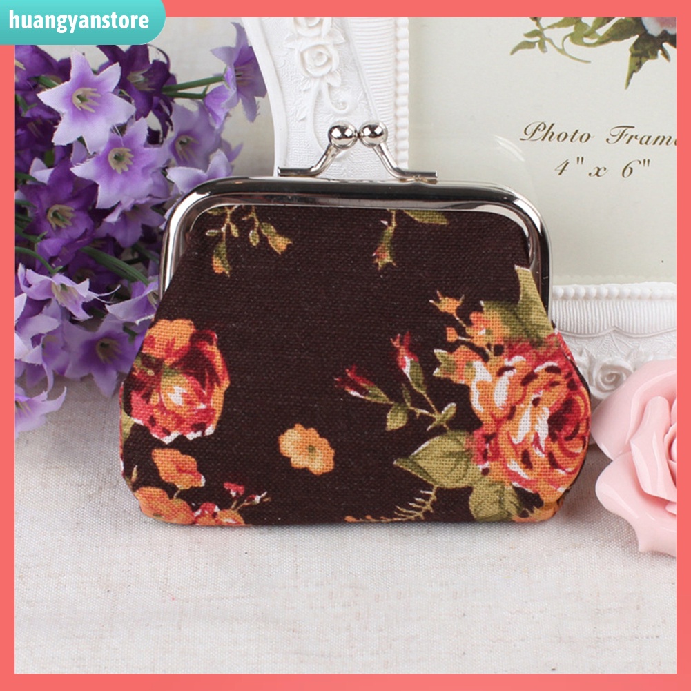 HY/ Ví Cầm Tay Khóa Cài Họa Tiết Hoa Vintage Cho Nữ