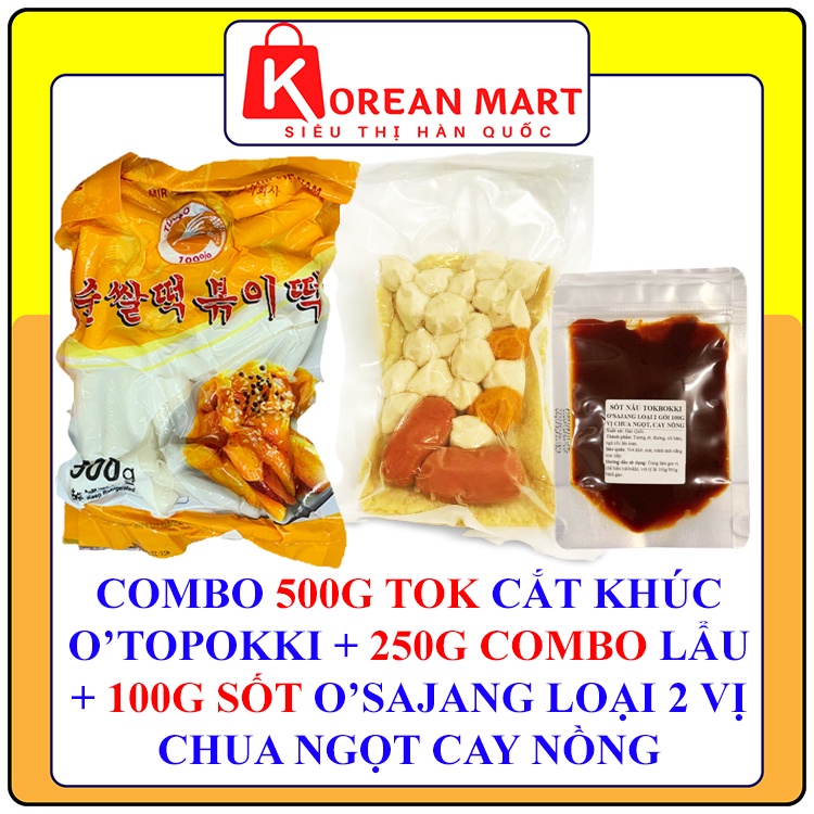 Combo 500g bánh gạo hàn quốc cắt khúc gói vàng Mir + 100g sốt tokbokki + 250g set lẩu tokbokki