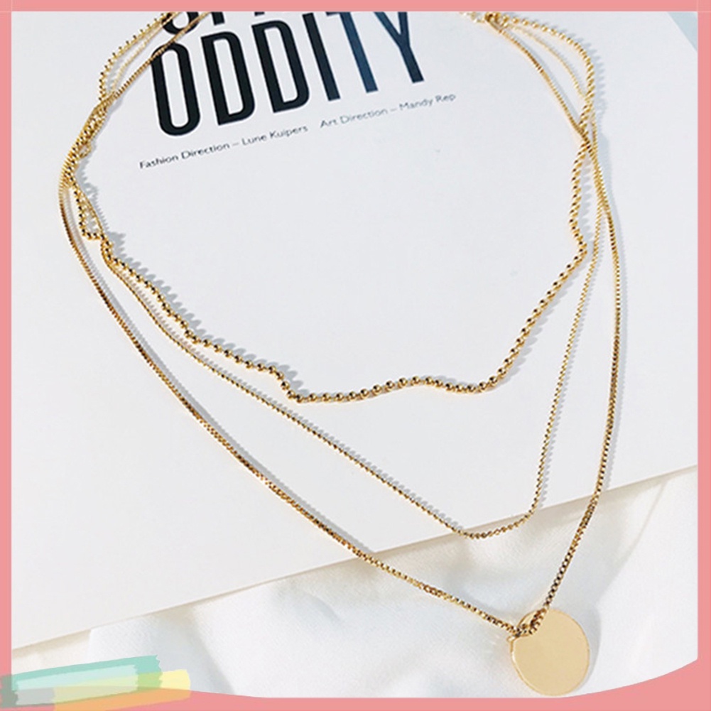 Dây chuyền ngắn nhiều lớp mặt hình đồng xu tròn thời trang dành cho bạn nữ